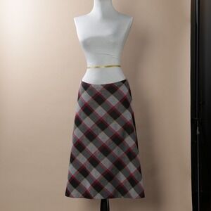 Vintage RRRruss Plaid A-Line Midi Skirt Women Red Black Gray Yellow USA Size M